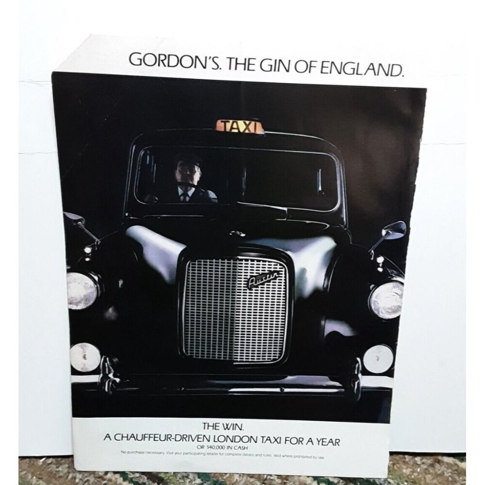 1987 Gordons Gin Austin Chauffer Taxi Original Print Ad Vintage 80s